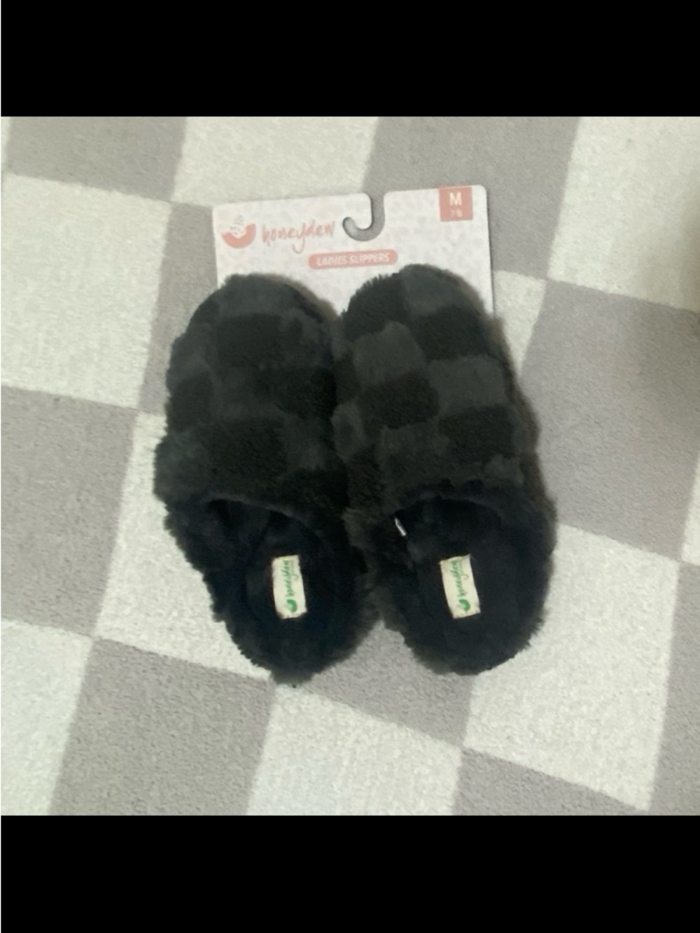 Honeydew USA Black Plush Slide Slippers for Kids